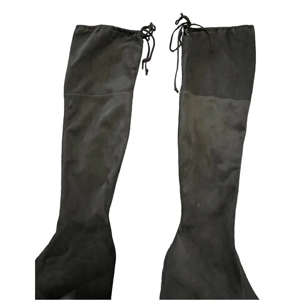 Black Over the Knee Heeled Tie Boots - Picture 4 of 9
